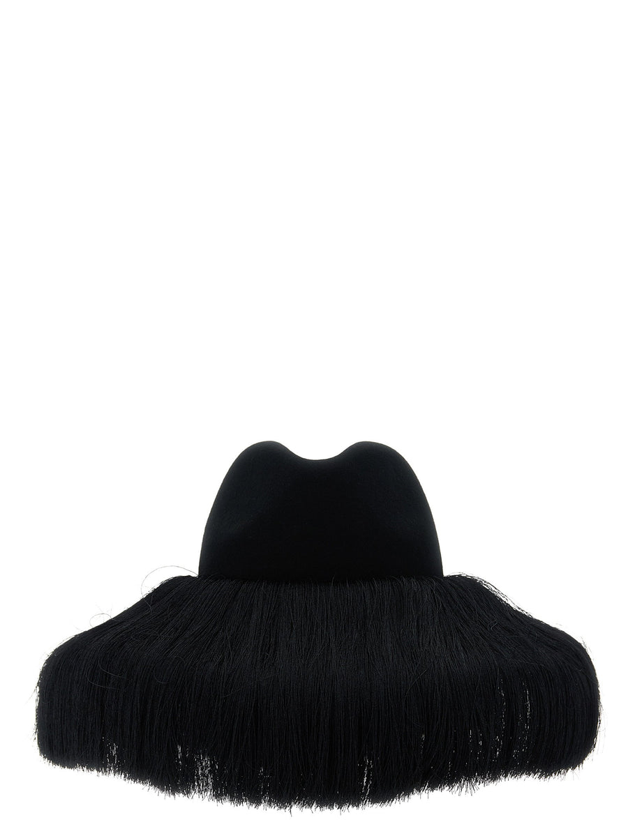 Comme Des Garcons Wool Fringe Fedora — Black