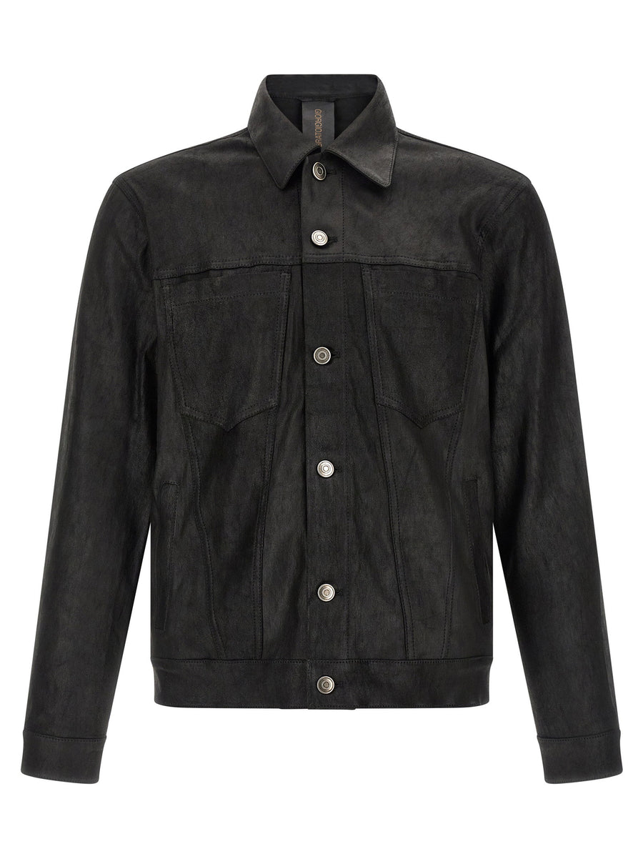 Giorgio Brato Leather Stretch Velour Jacket — Black