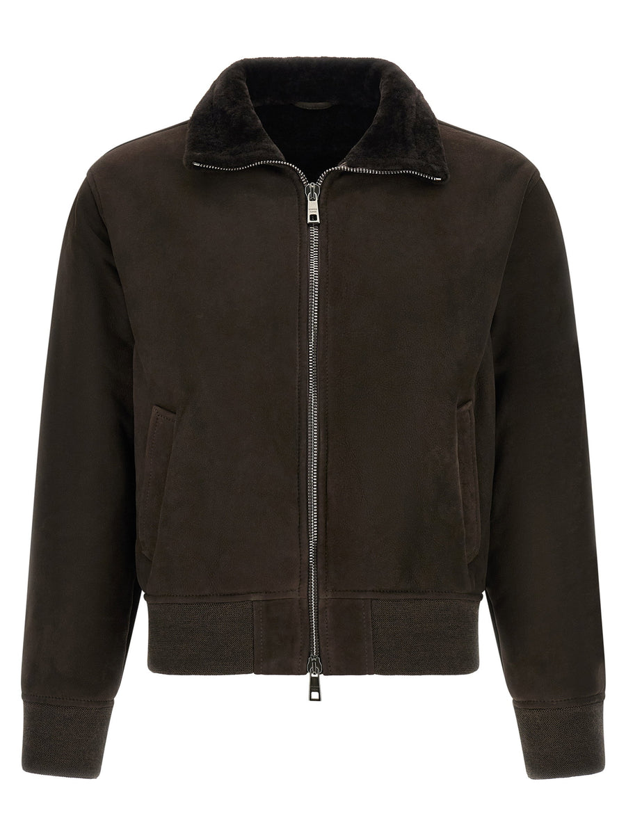 Giorgio Brato Lambskin Suede Bomber Jacket — Brown