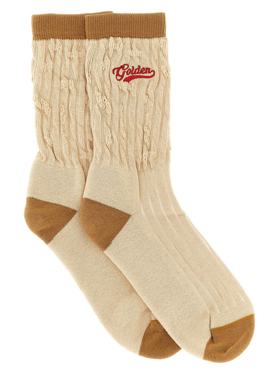 Golden Goose Braided Cotton with Logo Embroidery Socks — Beige