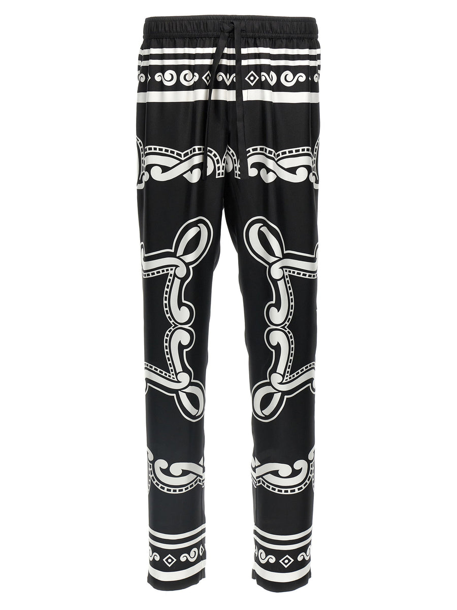 Dolce & Gabbana Bandana-Print Silk Trousers — Black