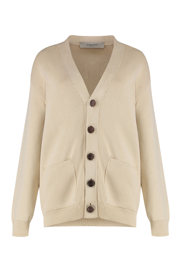 Beige Cotton V-Neck Cardigan Cardigans