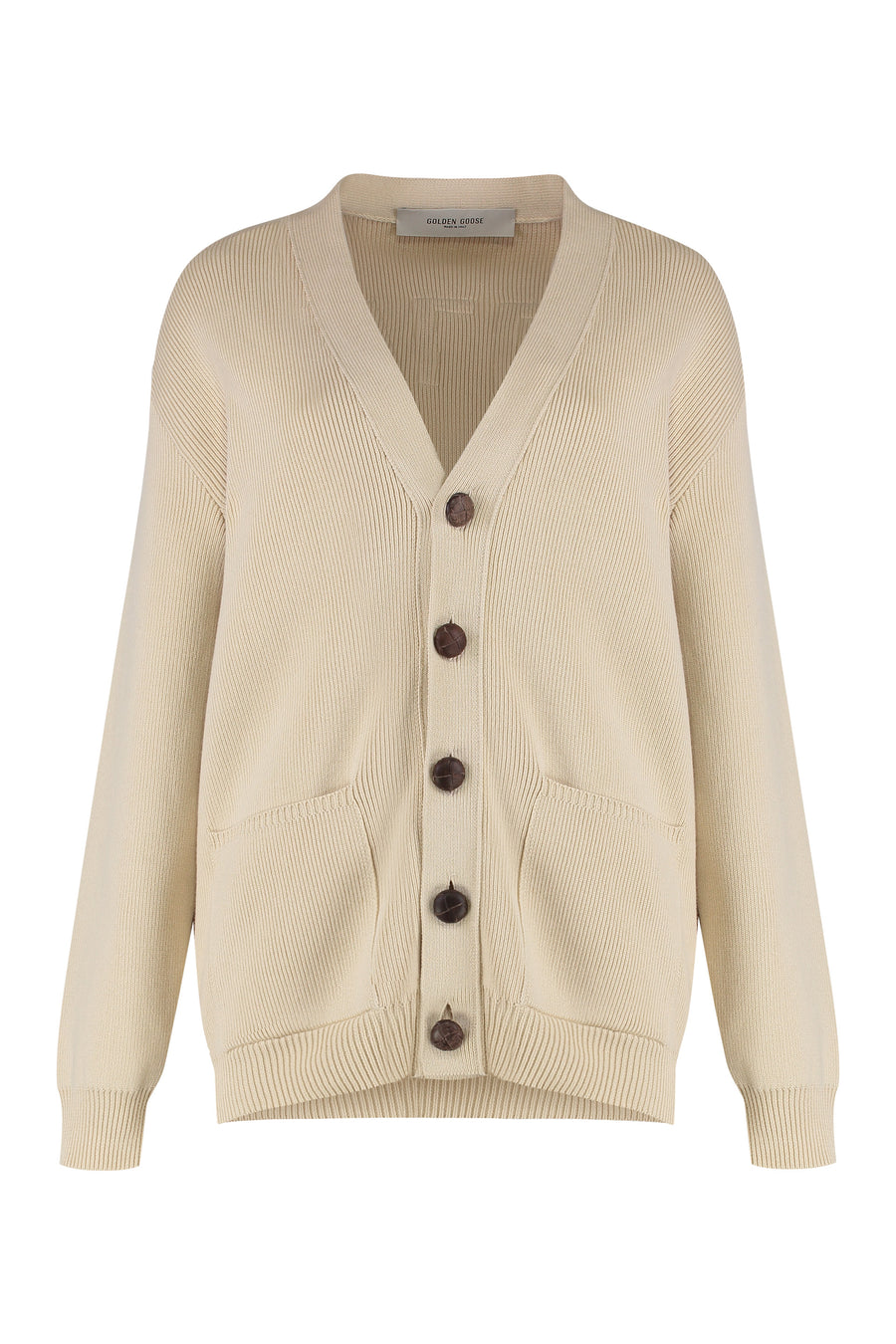 Beige Cotton V-Neck Cardigan Cardigans