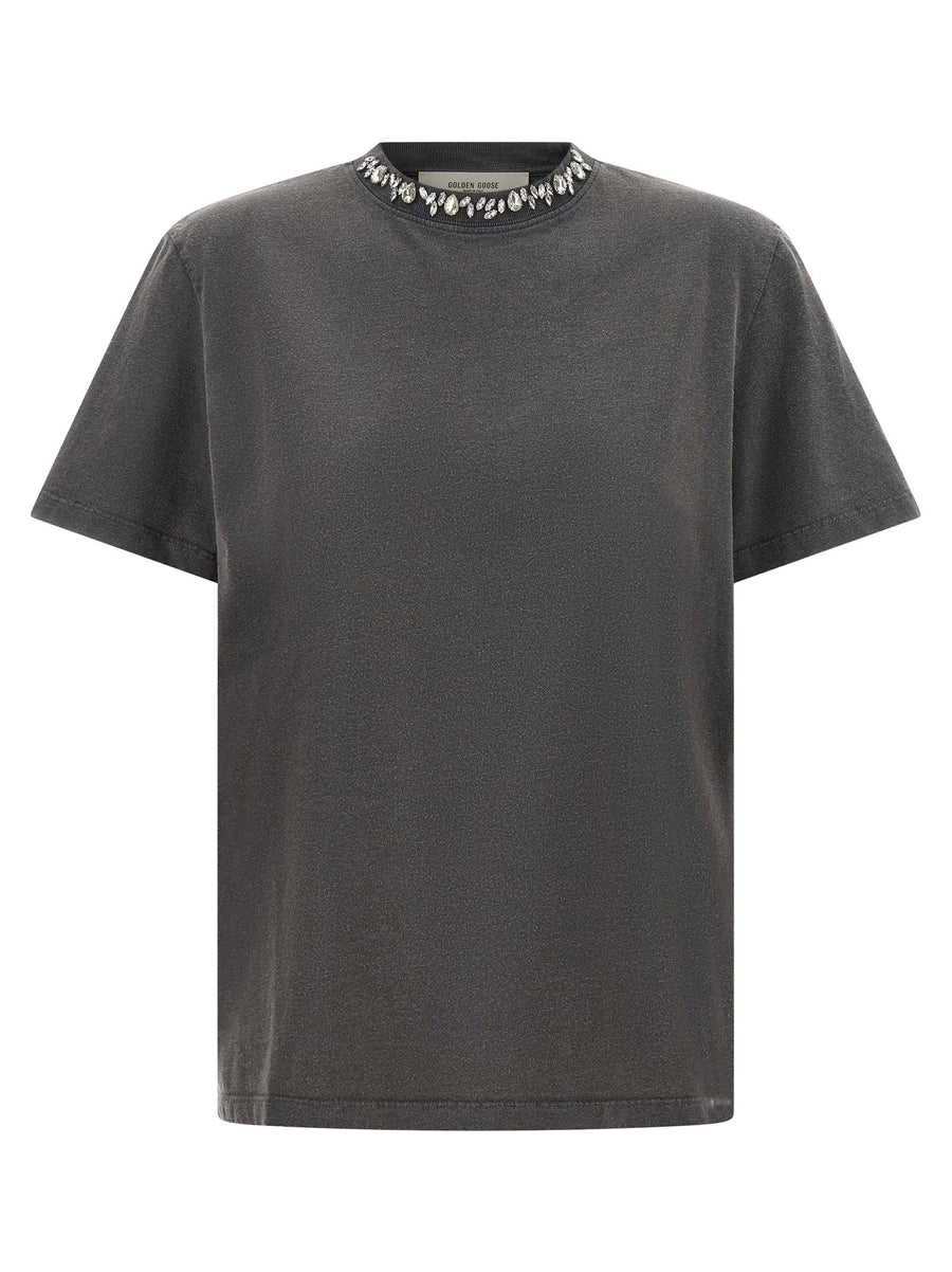 تيشيرت Golden Goose Cabochon كريستال بقبة دائرية قميص — رمادي فحمي