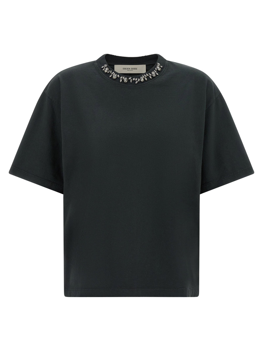 Golden Goose Crystal-Embellished Organic Cotton T-shirt — Black