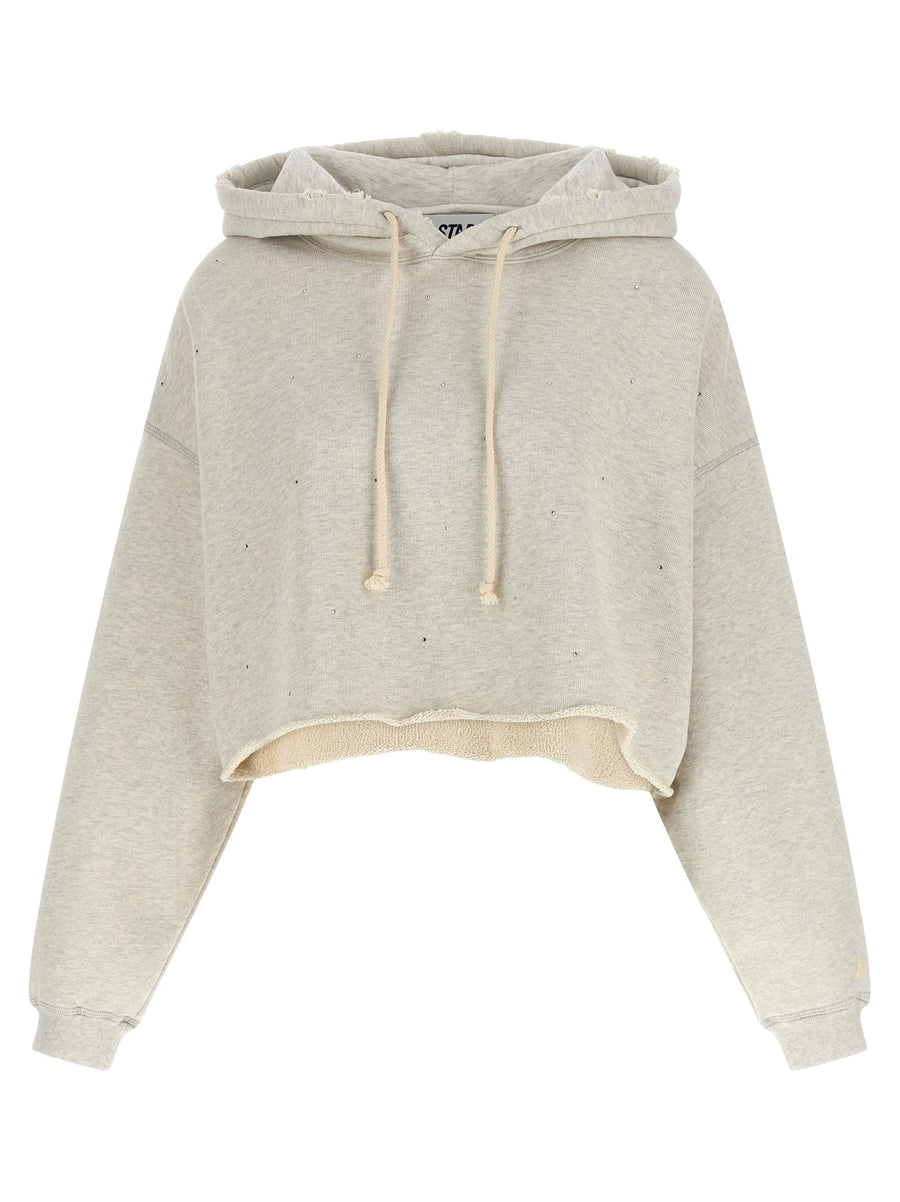 Golden Goose Crystal-Appliqué Cotton Terry Hoodie — Beige