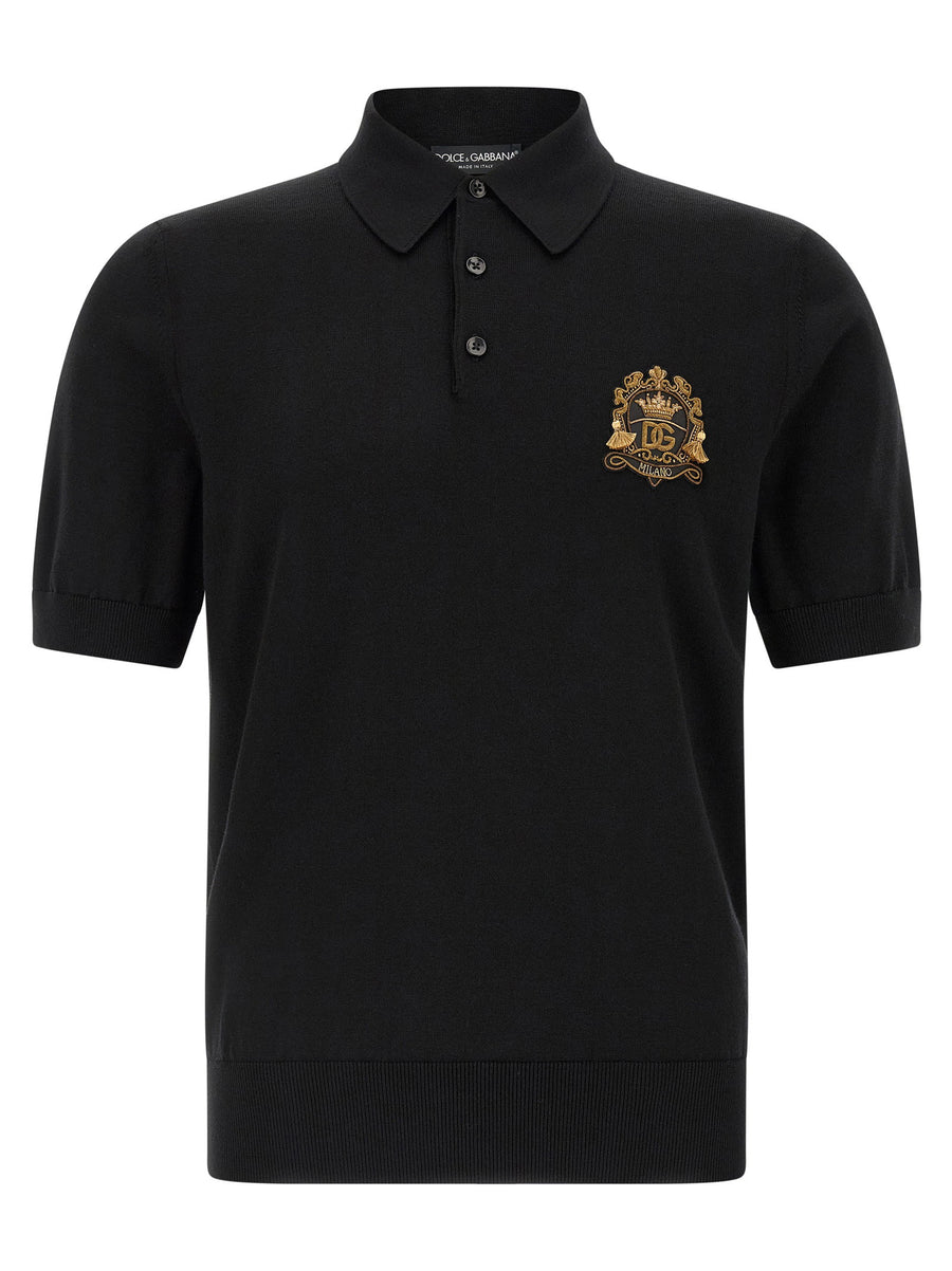 Dolce & Gabbana Logo-Embroidered Virgin Wool Polo Shirt — Black