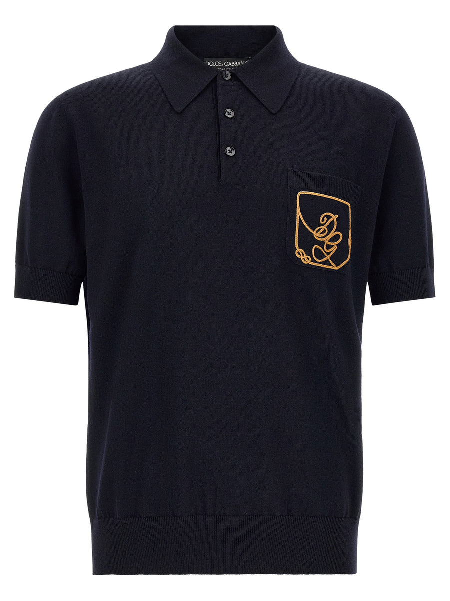 Dolce & Gabbana Logo-Embroidered Virgin Wool Polo Shirt — Navy