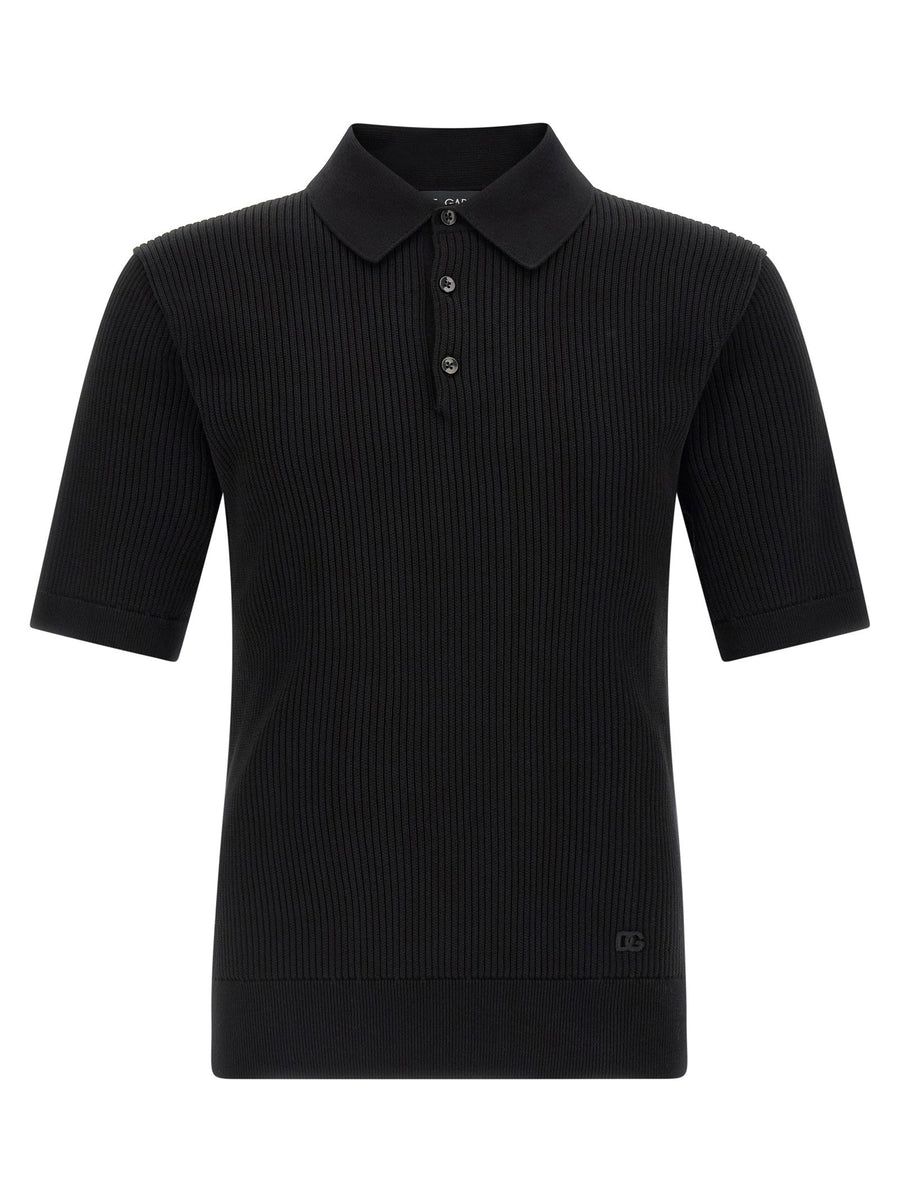 Dolce & Gabbana Micro-Ribbed Cotton Polo Shirt — Black