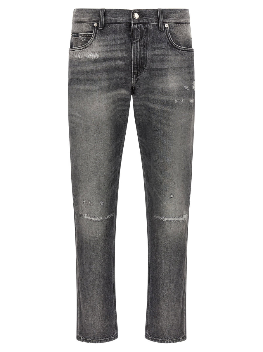 Dolce & Gabbana Distressed Cotton Denim Jeans — Charcoal