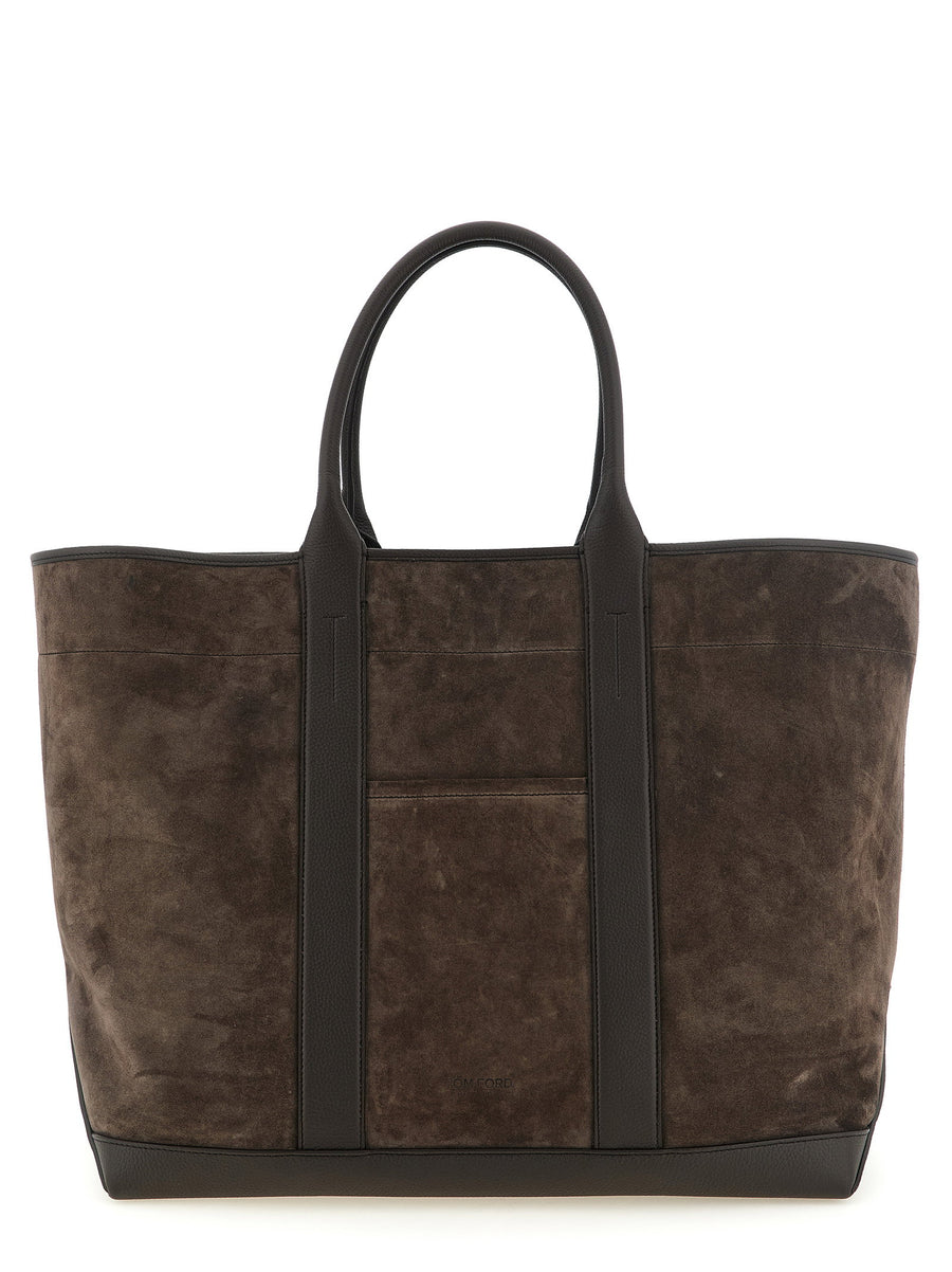Tom Ford Suede and Hammered Leather Tote Bag — Brown