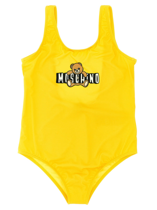 Moschino Kid Teen Teddy Bear Logo Print One-Piece Swimsuit — Yellow
