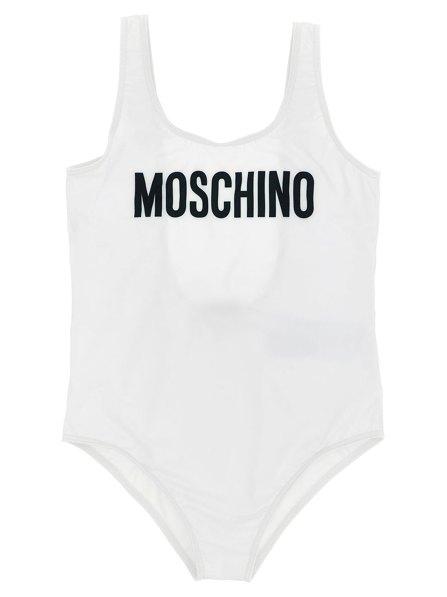 مايوه Moschino Kid Teen شعار بشعار الماركة بتصميم قطعة واحدة — أبيض