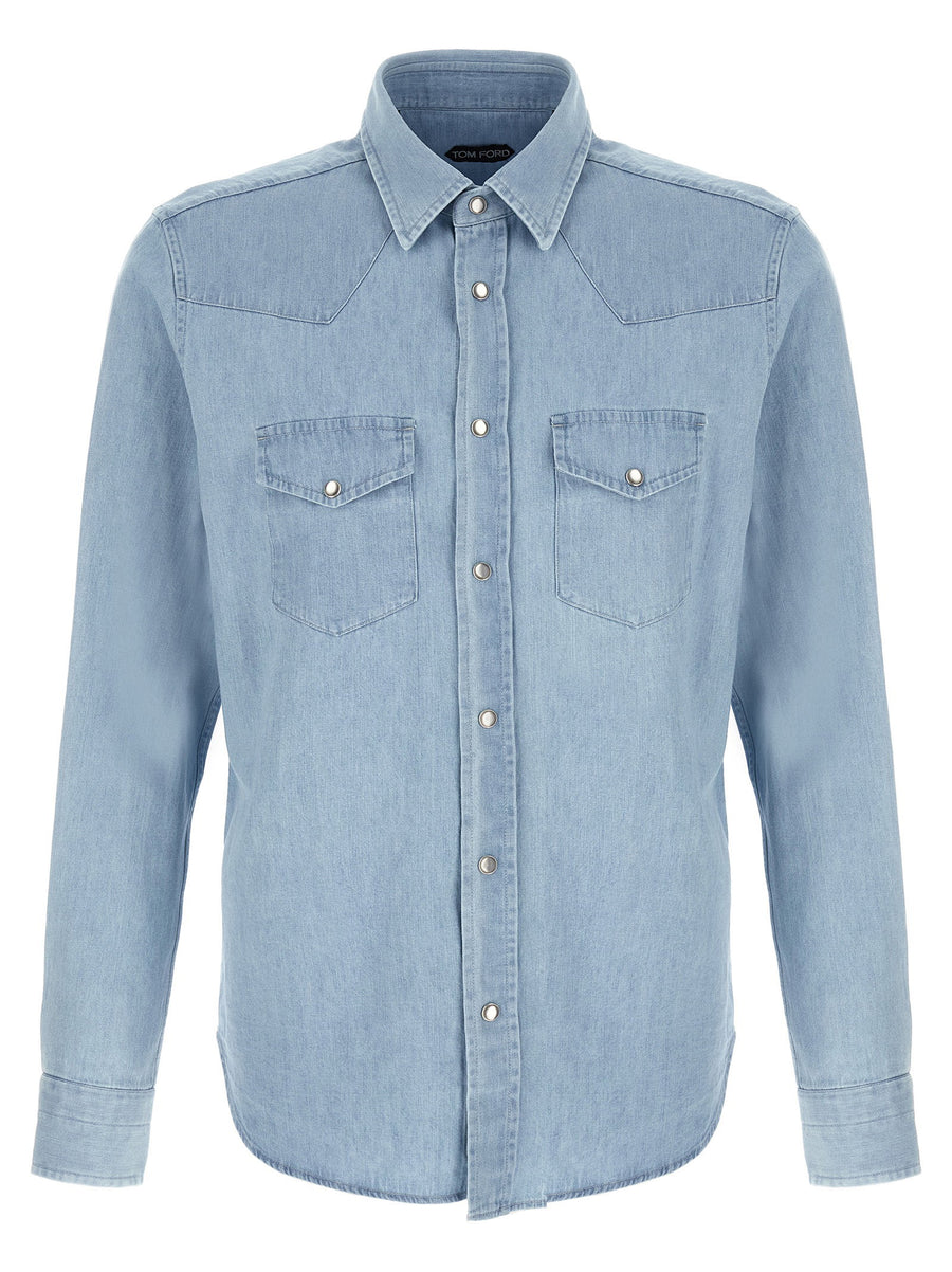 Tom Ford Chambray Denim Western Shirt — Blue