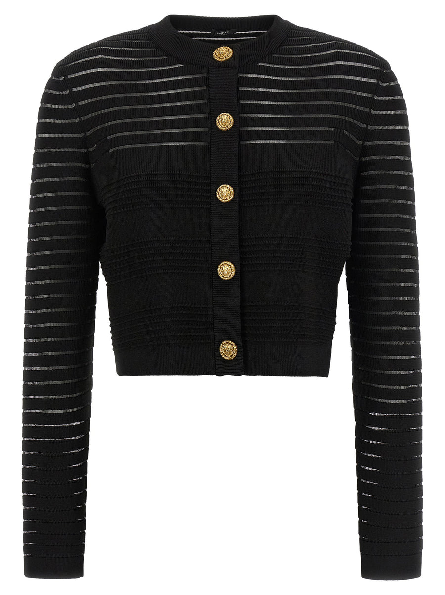 Balmain Semi-Transparent Striped Cardigan — Black