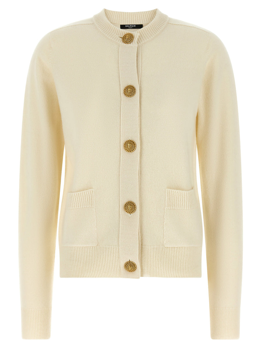Balmain Cashmere and Virgin Wool Blend Cardigan — Ivory