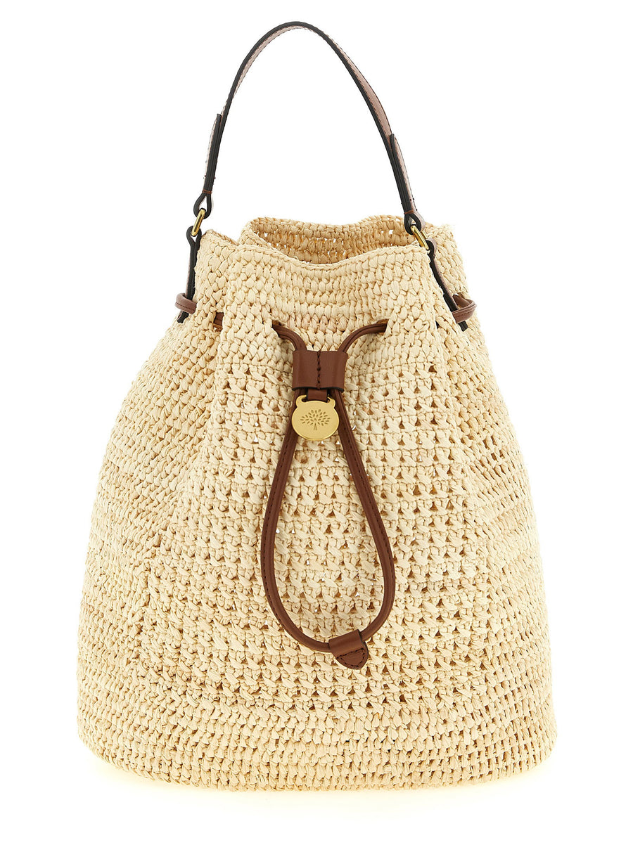 Mulberry Raffia Crochet Bucket Bag — Beige
