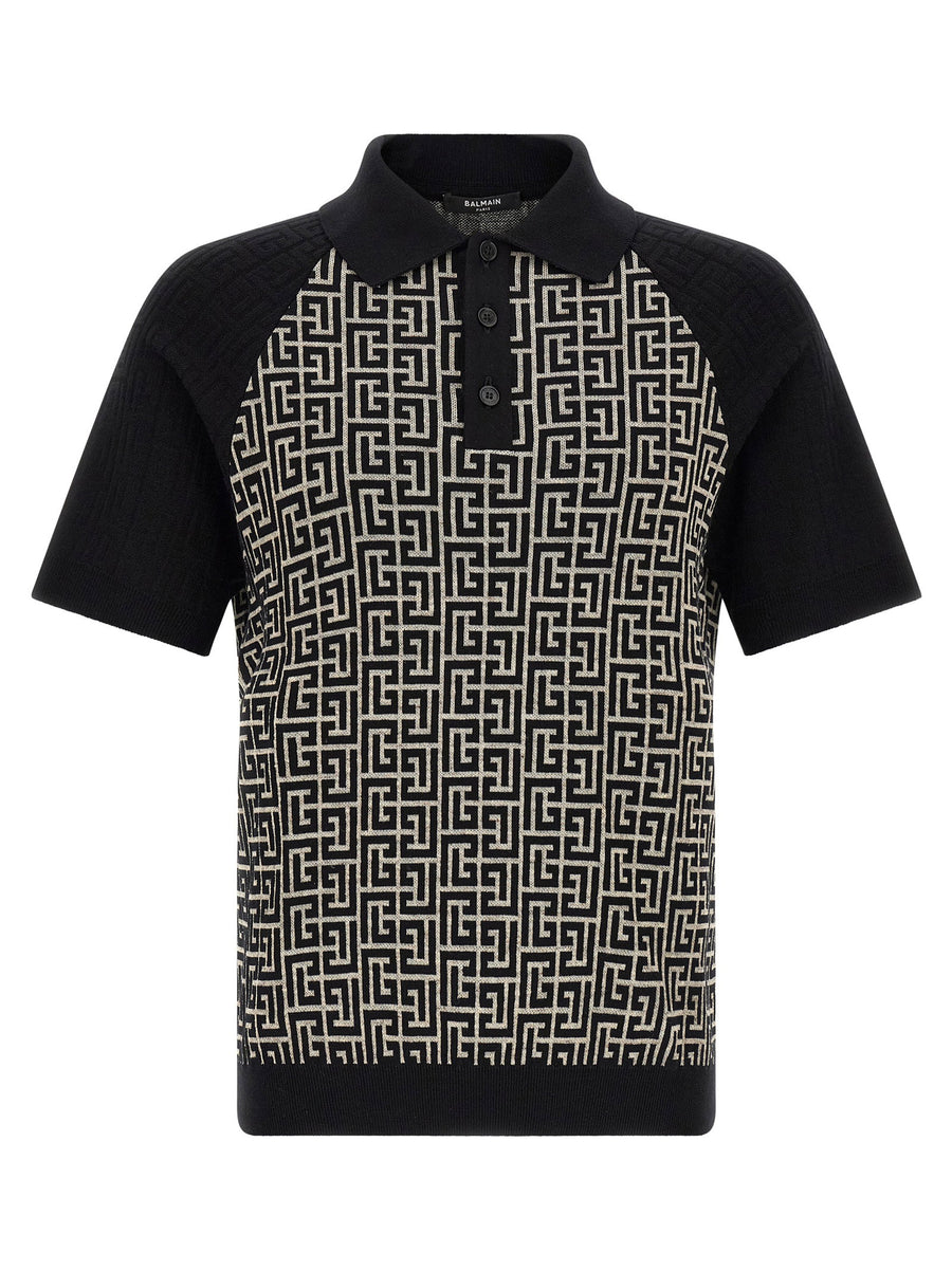 Balmain Monogram Jacquard Polo — Black