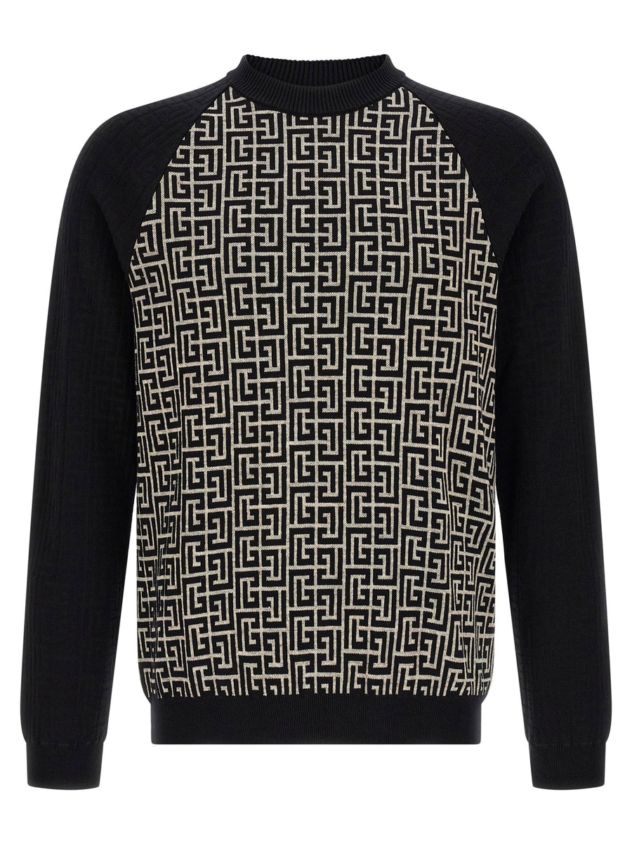 Balmain PB Monogram Jacquard Sweater — Black