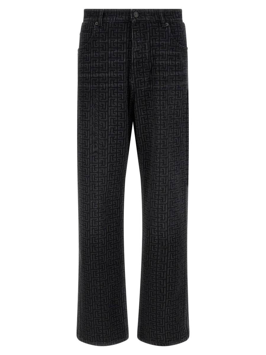 Balmain Monogram Pattern Jeans — Black