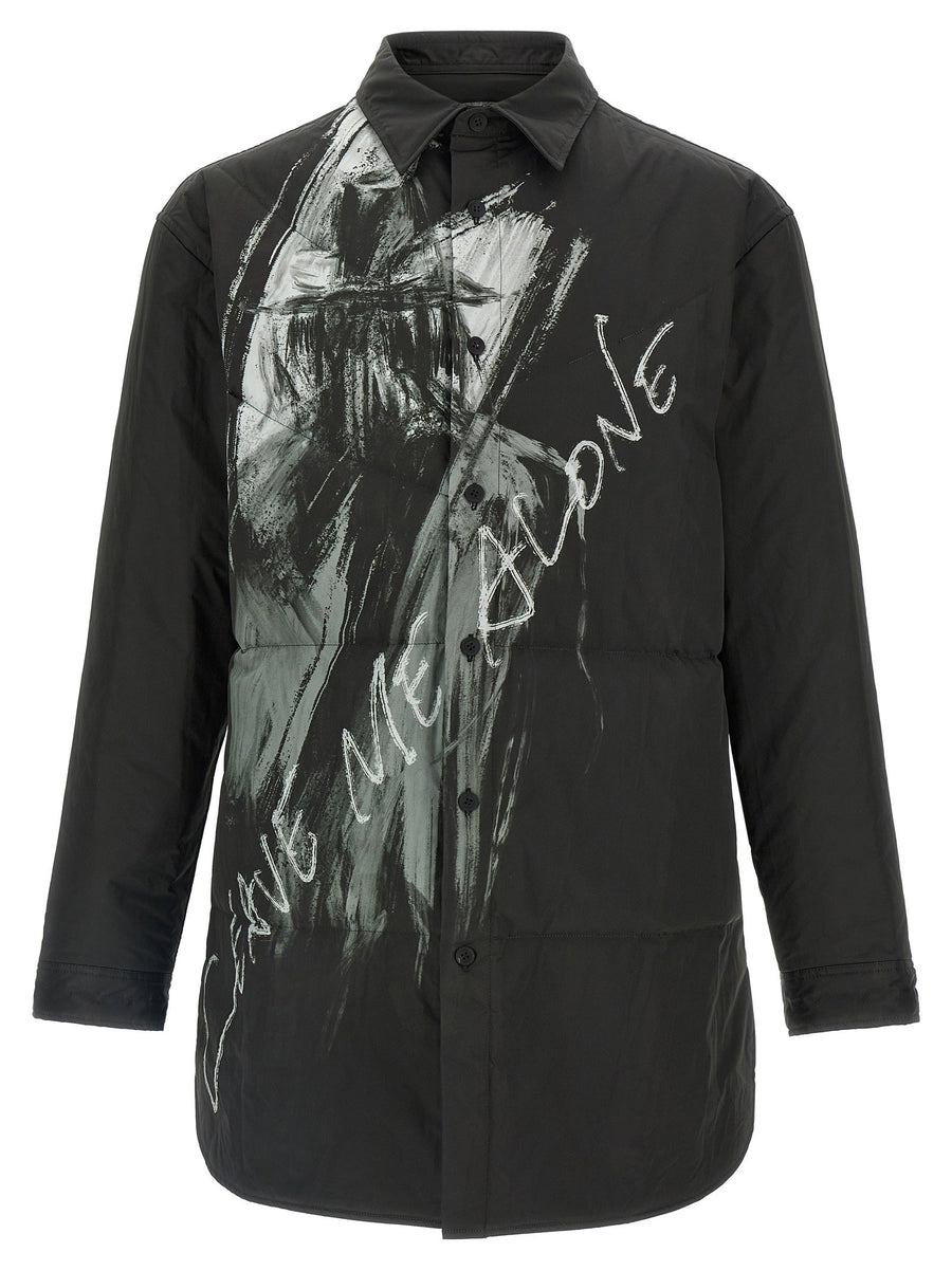 Yohji Yamamoto Padded Nylon with Abstract Print Overshirt — Black