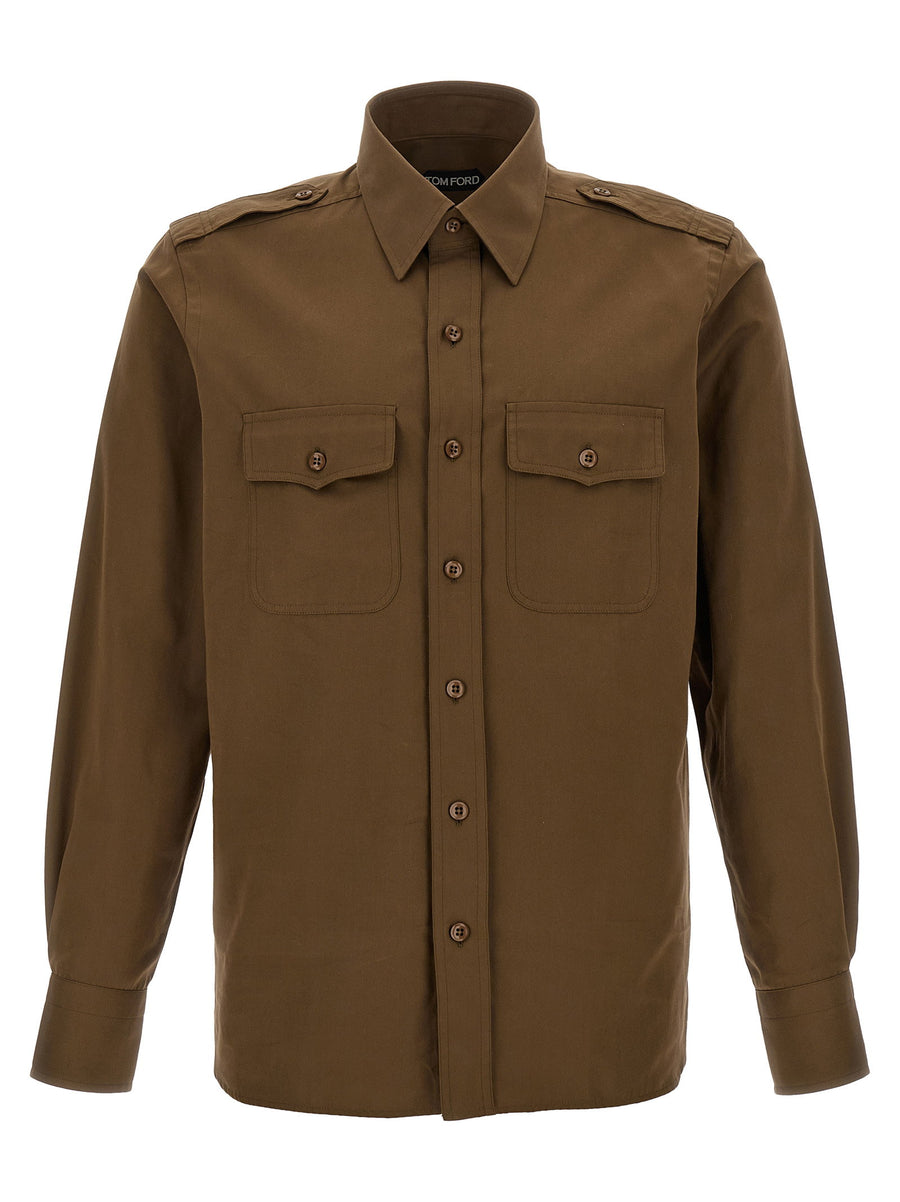 Tom Ford Military Cotton-Blend Shirt — Taupe