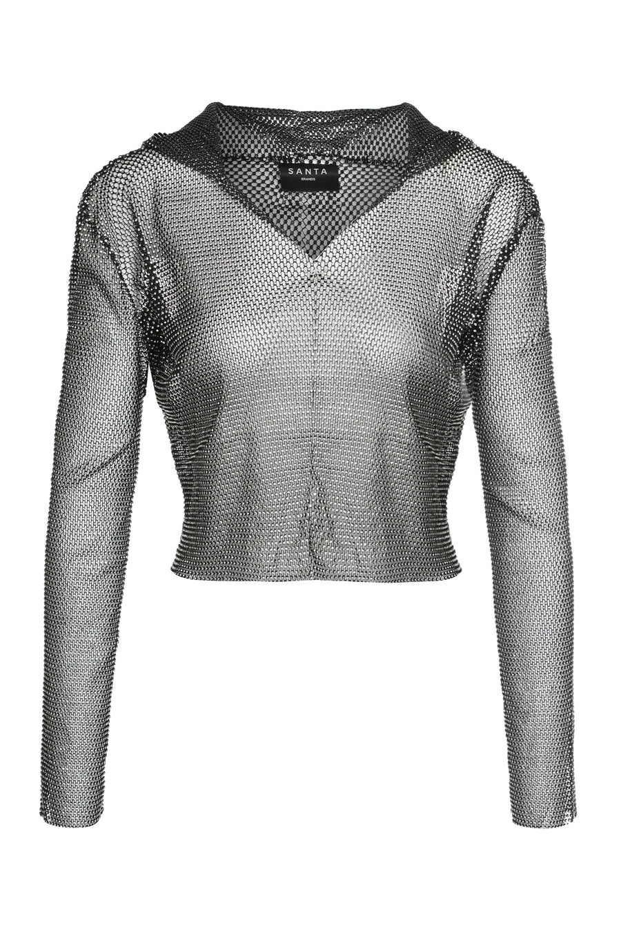 Cropped Top With Rhinestones And Hood Black Other Fibers Tops
