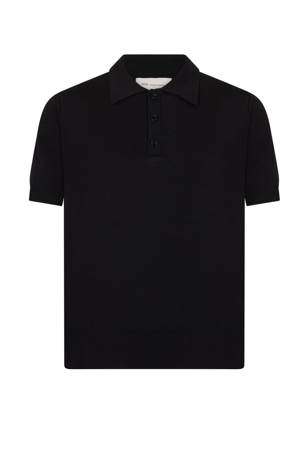 Short-Sleeved Wool Polo Shirt Black