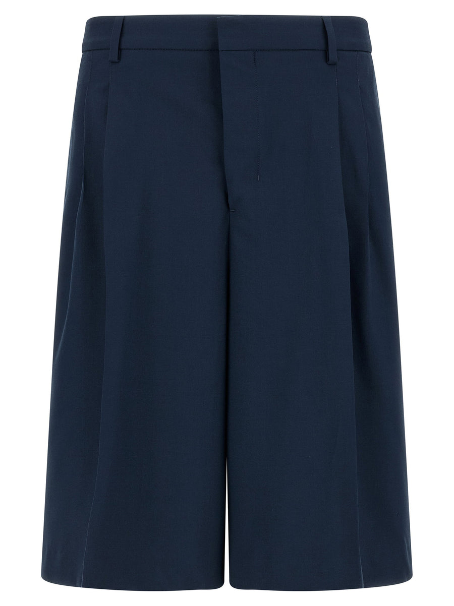 Ami Paris Cool Wool Bermuda Shorts — Navy