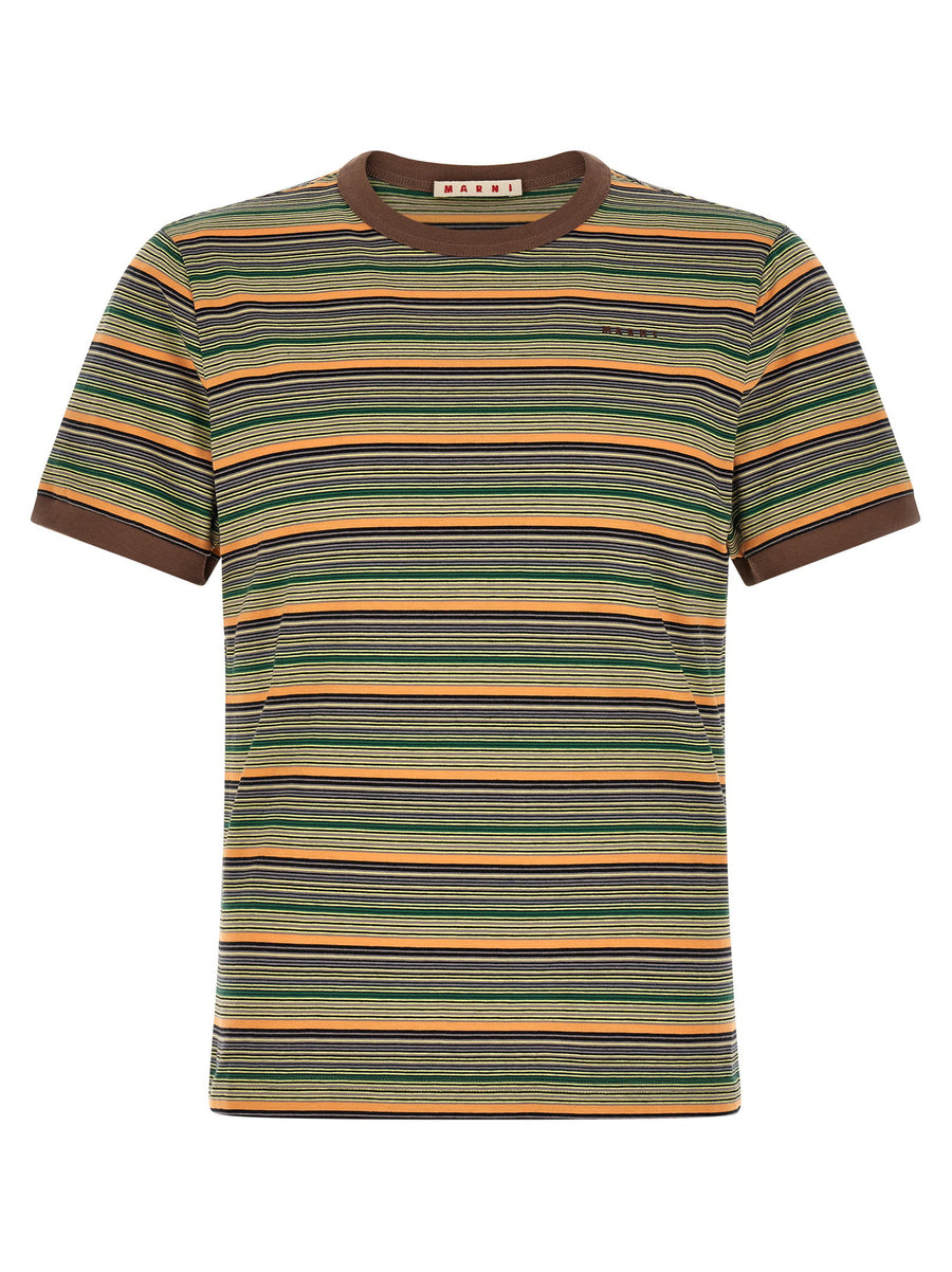 Marni Horizontal-Striped Cotton Jersey T-shirt — Green