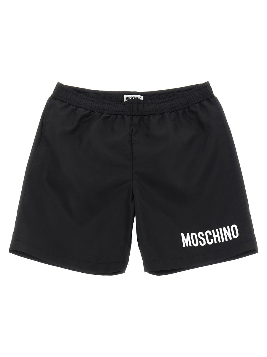 Moschino Kid Teen Logo-Print Technical Swim Shorts — Black