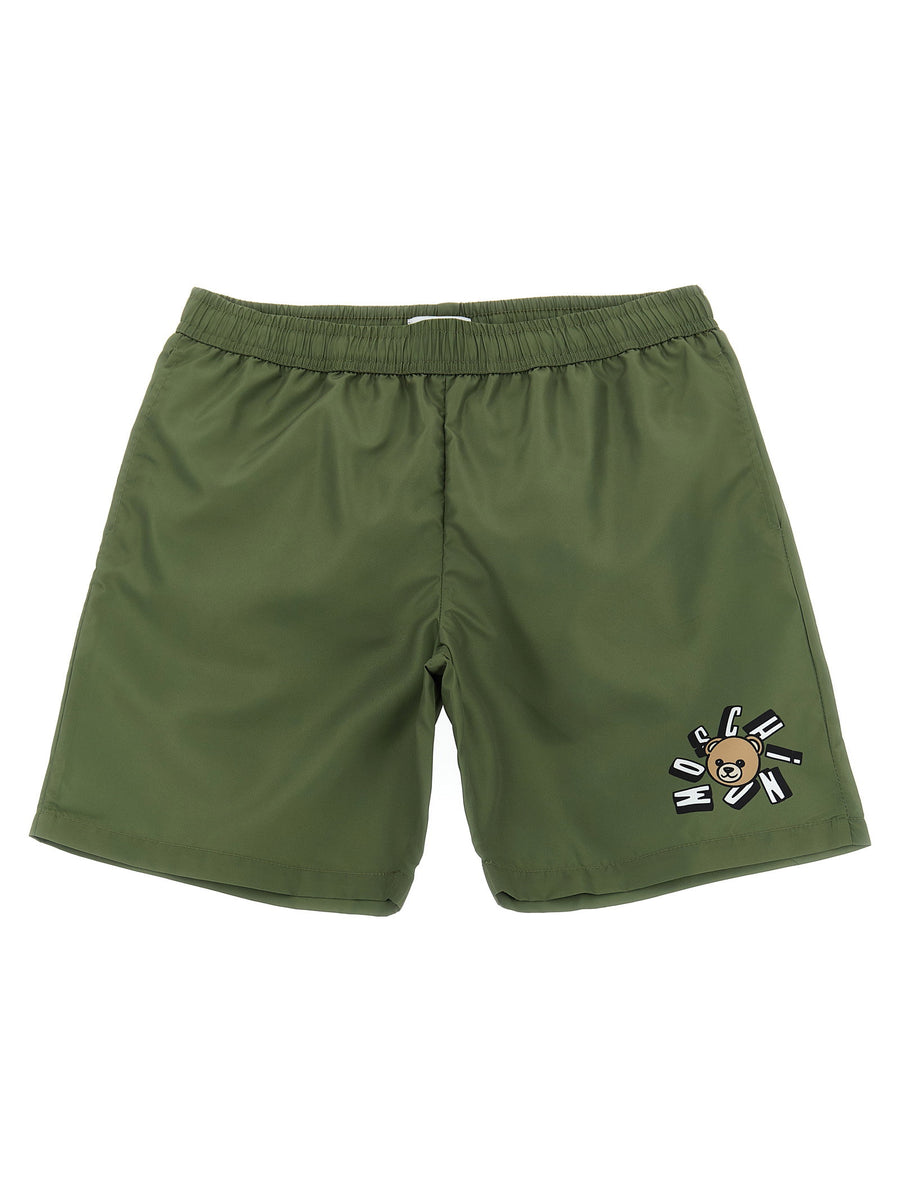 Moschino Kid Teen Teddy Bear-Print Swimwear — Olive