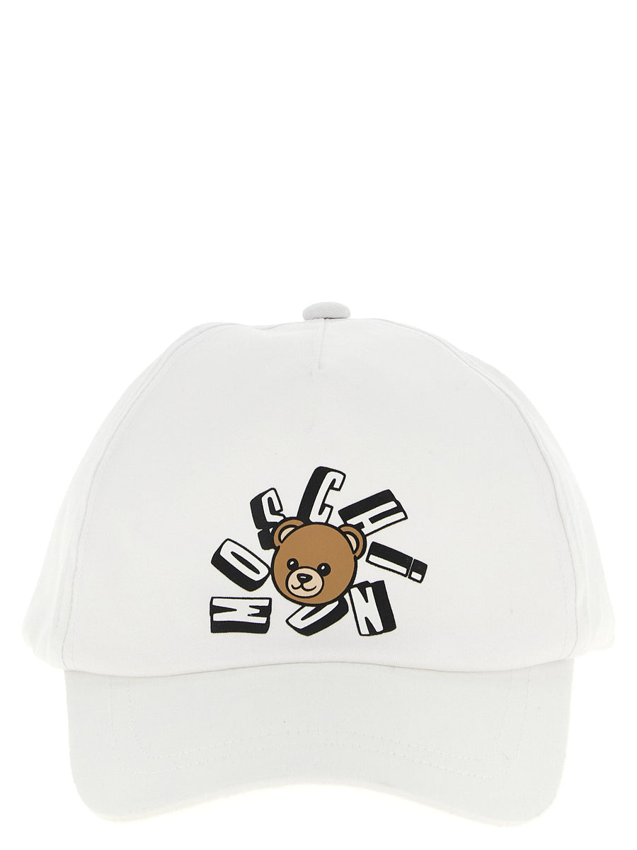 Moschino Kid Teen Bear-Print Cotton Baseball Cap — White