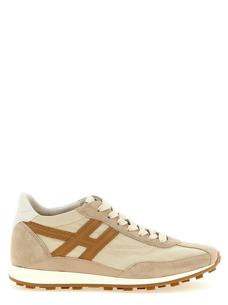 Hogan Suede and Nylon Colourblock Sneaker — Cream