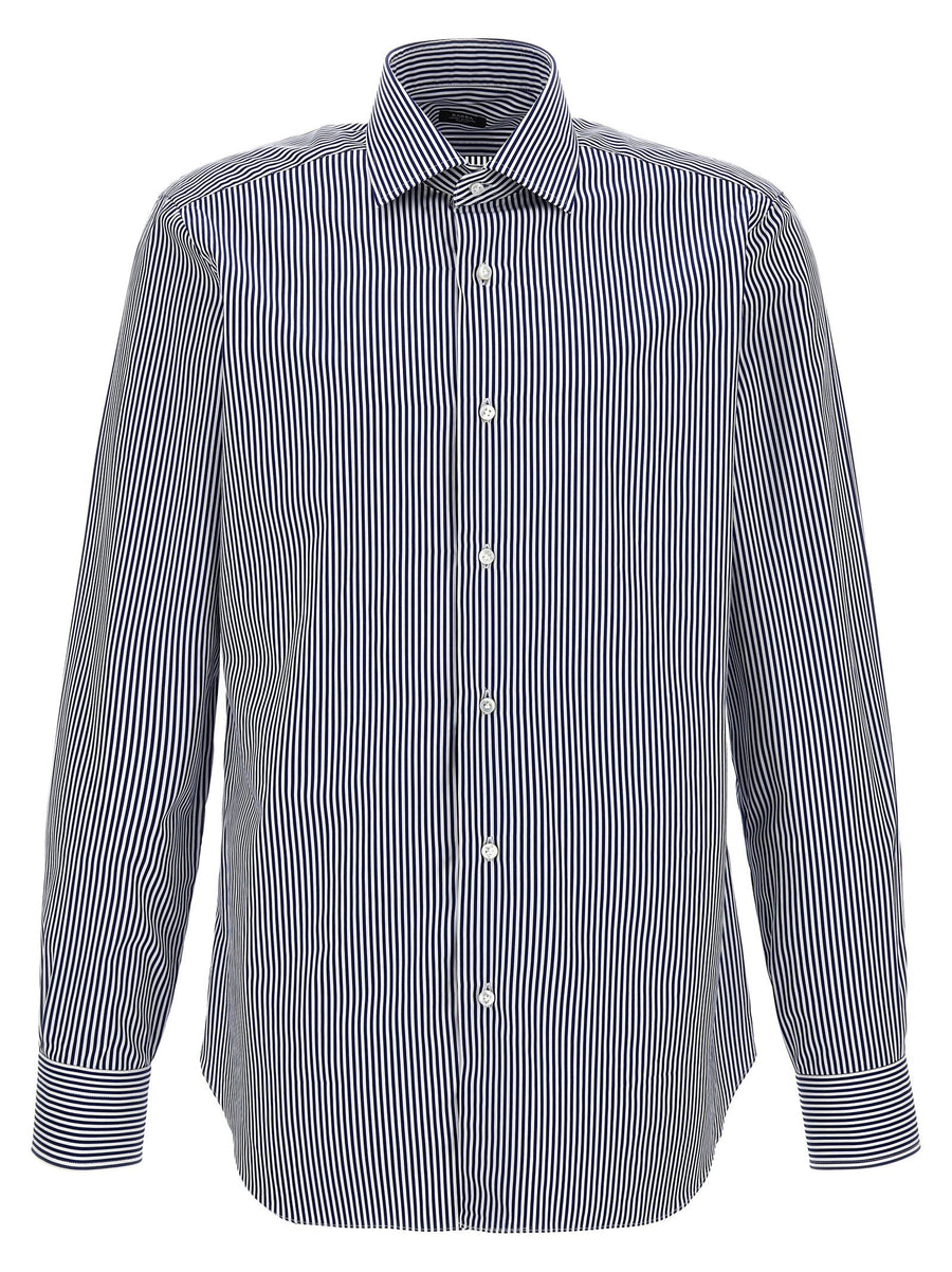 Barba Striped Cotton Shirt — Navy