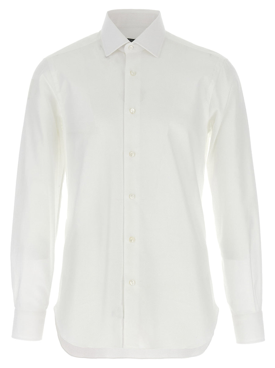 Barba Honeycomb Cotton Shirt — White