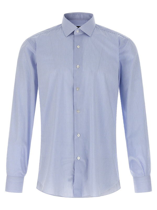 Barba Striped Cotton Poplin Shirt — Blue