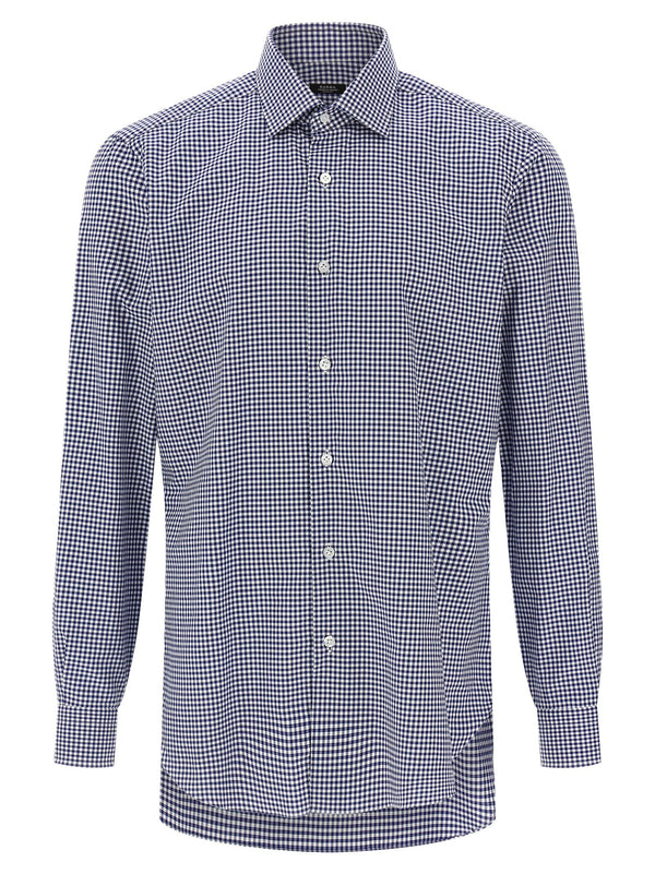 Barba Vichy Cotton Poplin Shirt — Navy