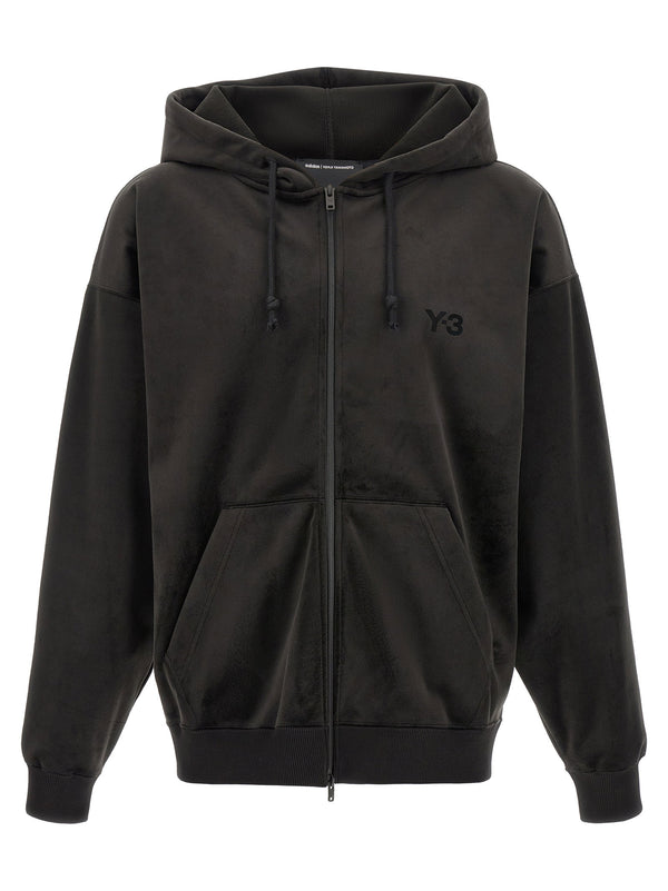Y-3 مخمل هودي بسحاب — أسود