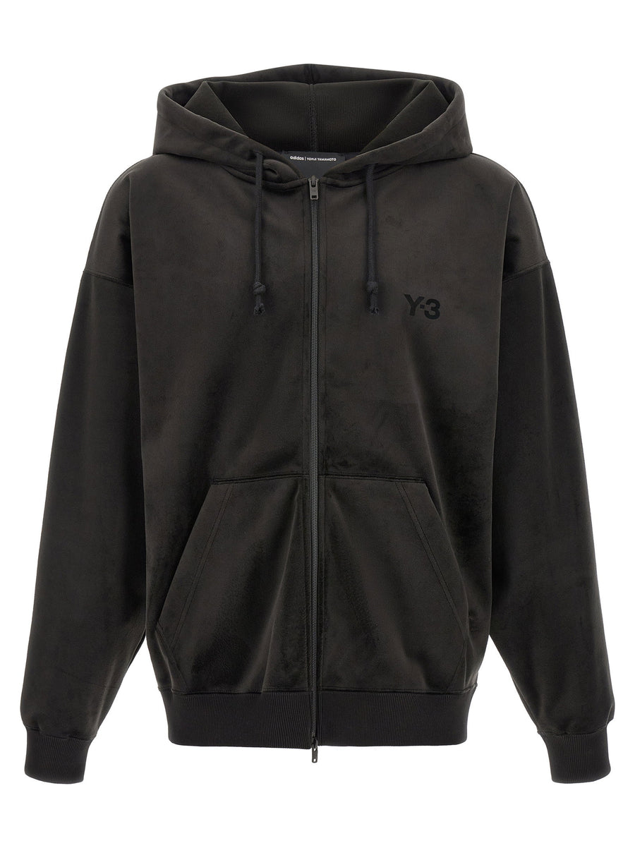 Y-3 مخمل هودي بسحاب — أسود
