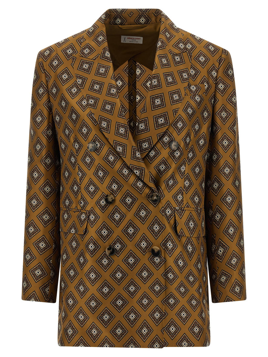 Alberto Biani Geometric Silk Jacquard Blazer — Caramel