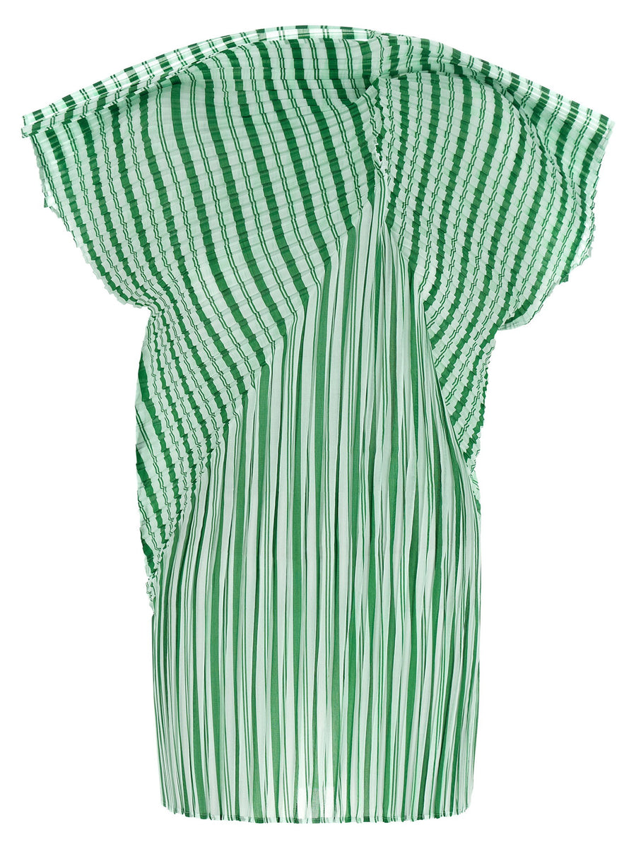 Issey Miyake Pleated Striped Tunic — Green
