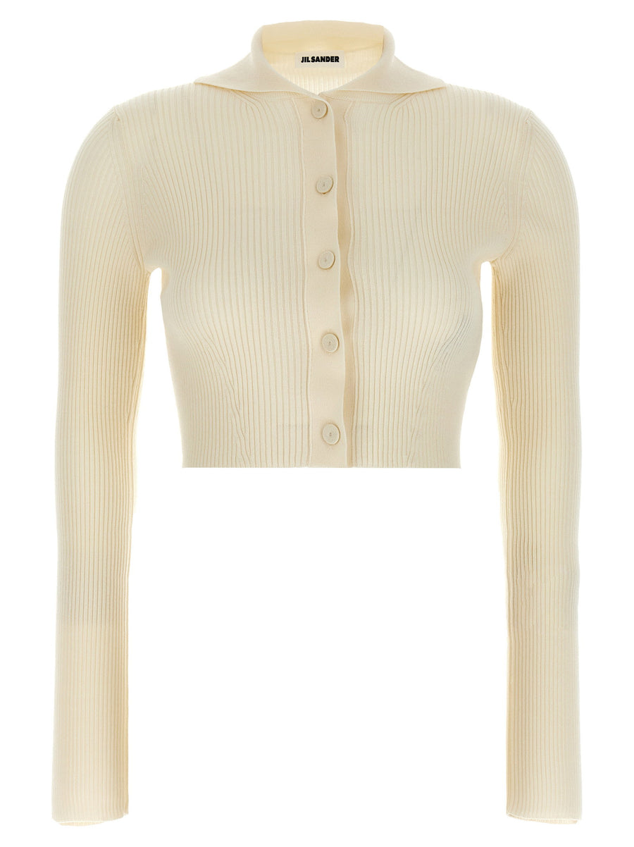 Jil Sander Ribbed Wool-Viscose Blend Cardigan — Cream