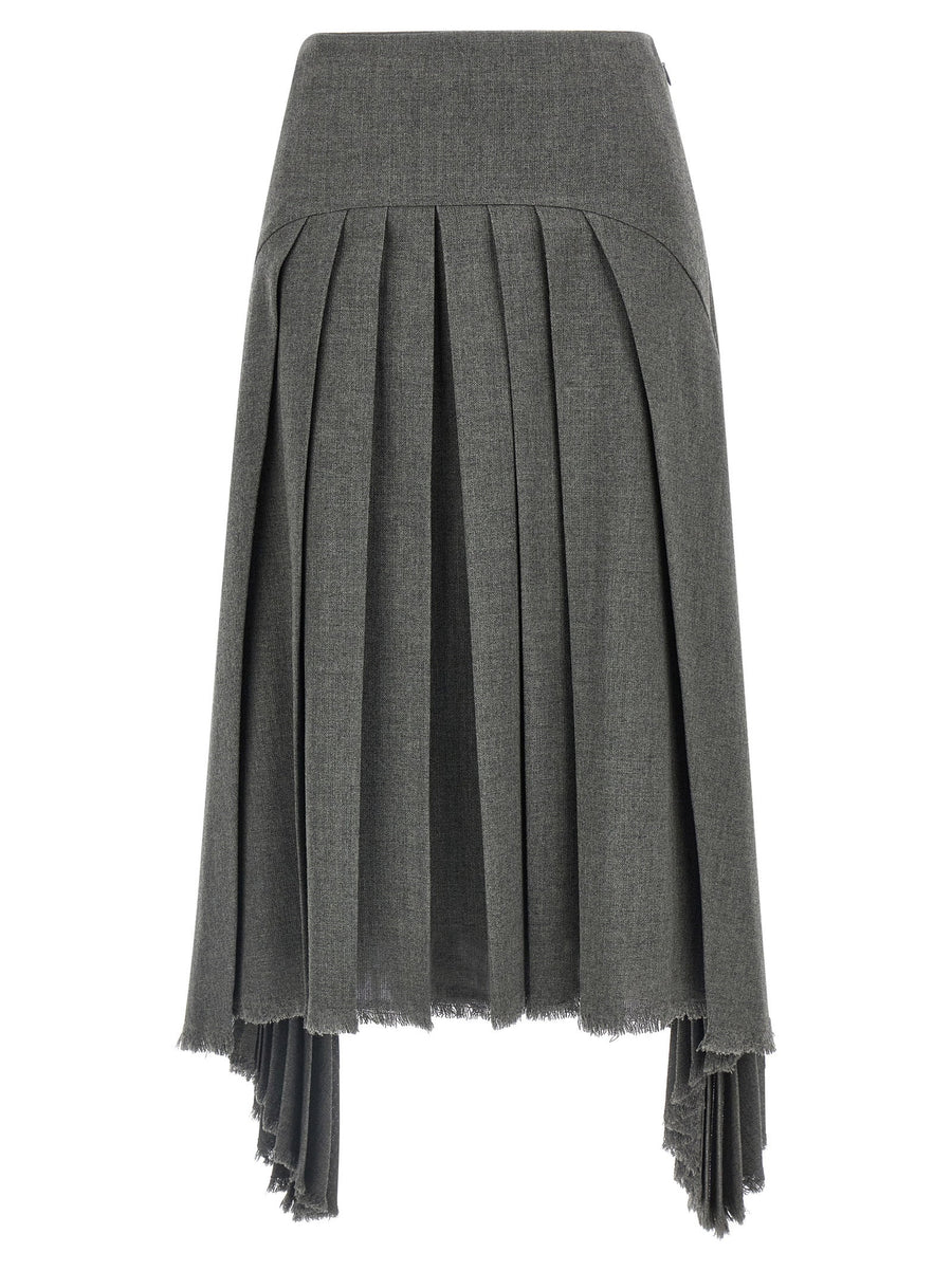 Jil Sander Pleated Wool Canvas Skirt — Gray