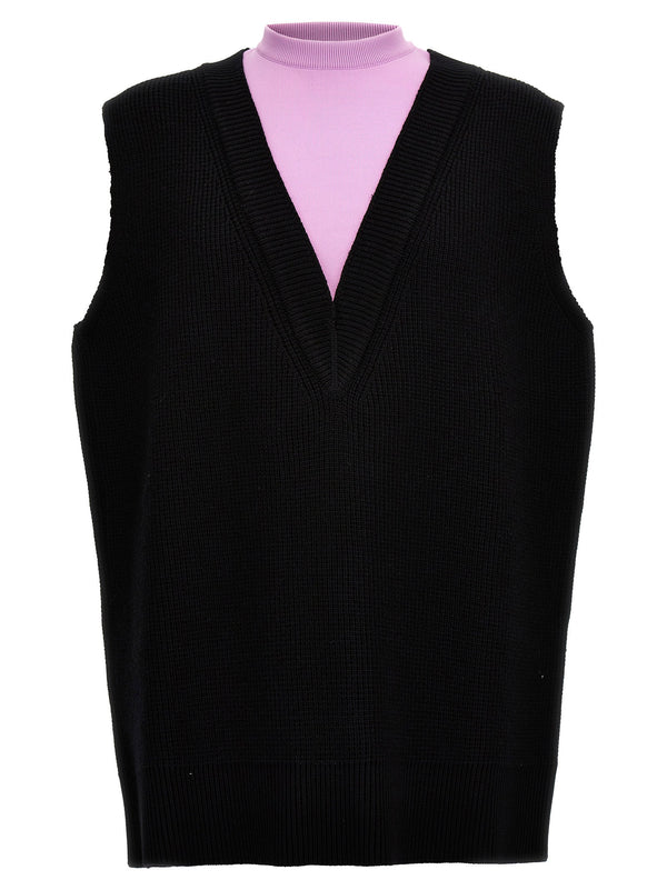 Jil Sander Wool blend knit with fleece insert vest in black