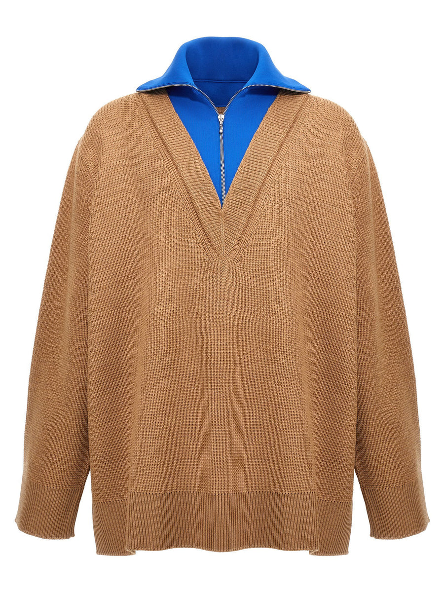 Jil Sander Wool Blend Half-Zip Sweater — Camel