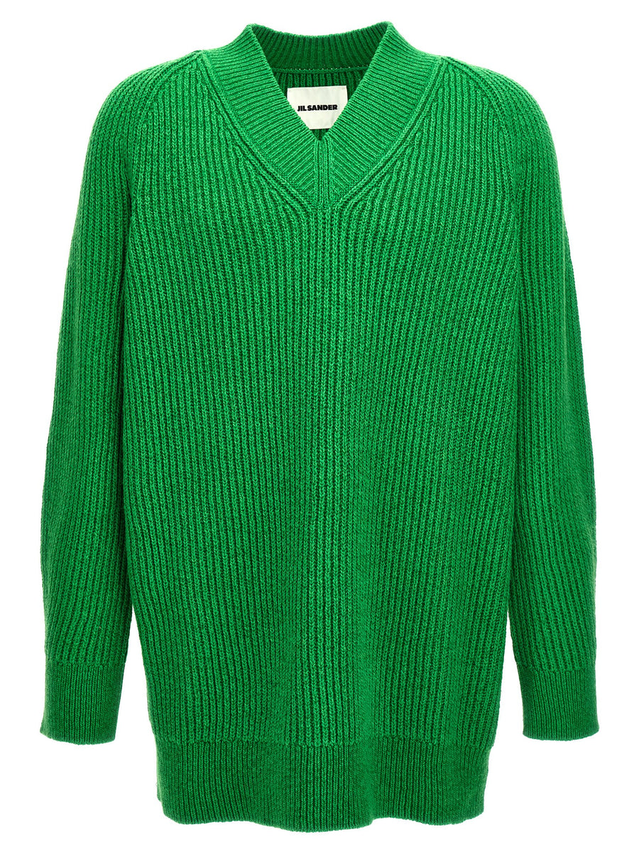 Jil Sander Ribbed Cotton Blend Sweater — Green