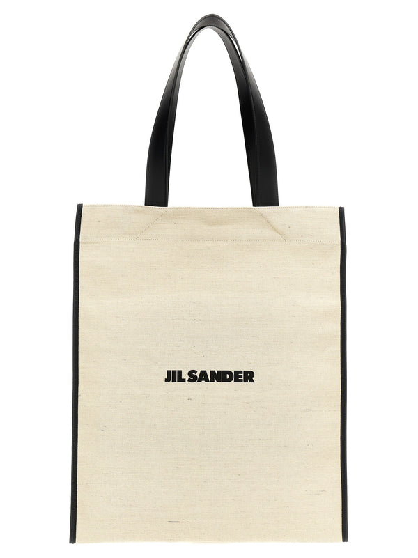 Jil Sander Logo-Print Canvas Tote Bag — Cream