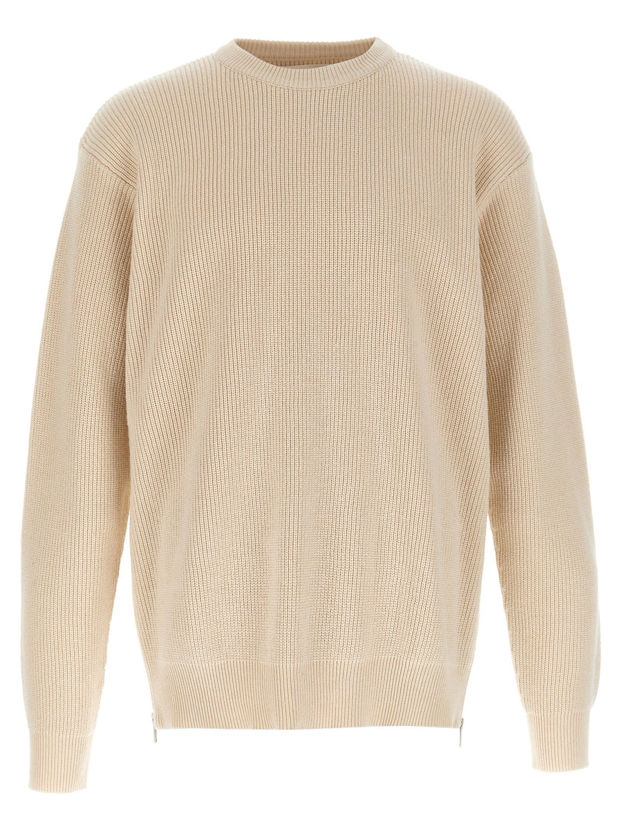 Jil Sander Ribbed Knit Cotton Sweater — Beige
