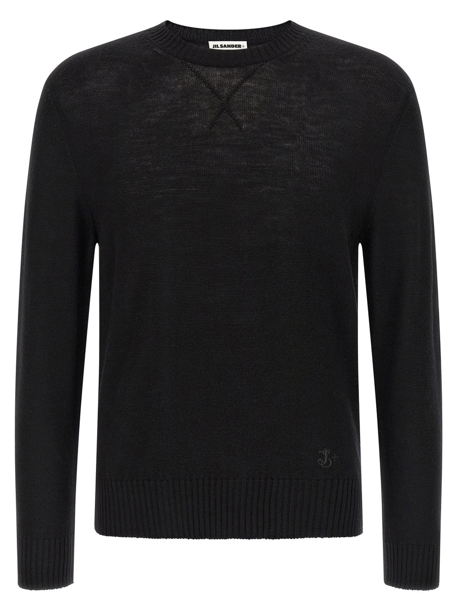Jil Sander Logo-Embroidered Virgin Wool Sweater — Black